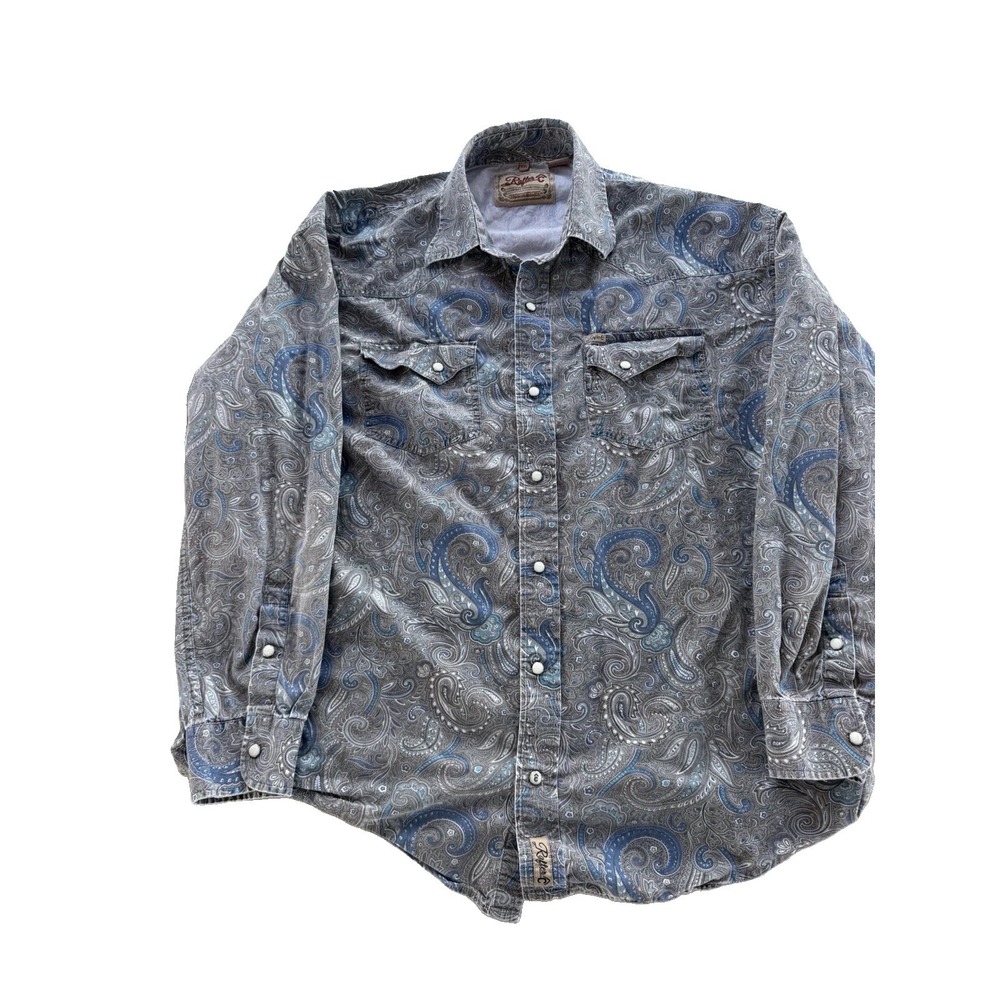 Rafter C Shirt Men's Gray Paisley Pearl Snap Cowboy Collection SIze XL
